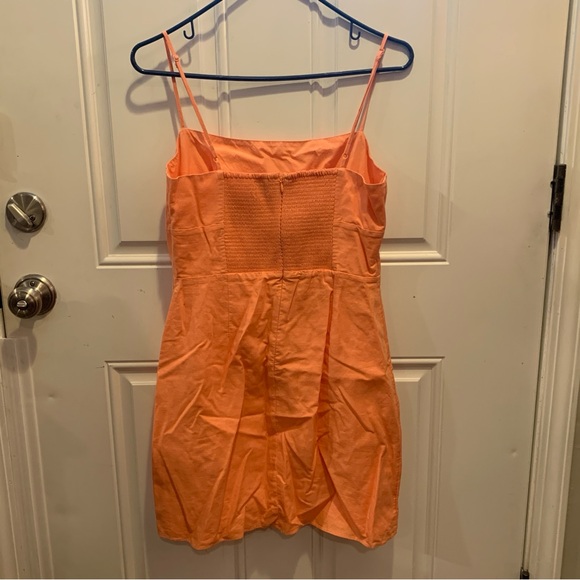 Sunday Best Vibrant Neon Orange Linen Blend Lined Spaghetti Strap Mini Dress M - Picture 6 of 9